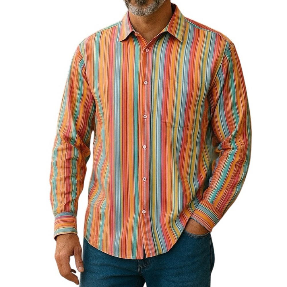 Bugatchi Uomo Multi Color Striped Button Down Shirt Size XXL